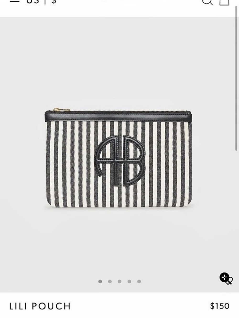 ANINE BING Lili Pouch Striped Cotton Pouch in Black & White Like New